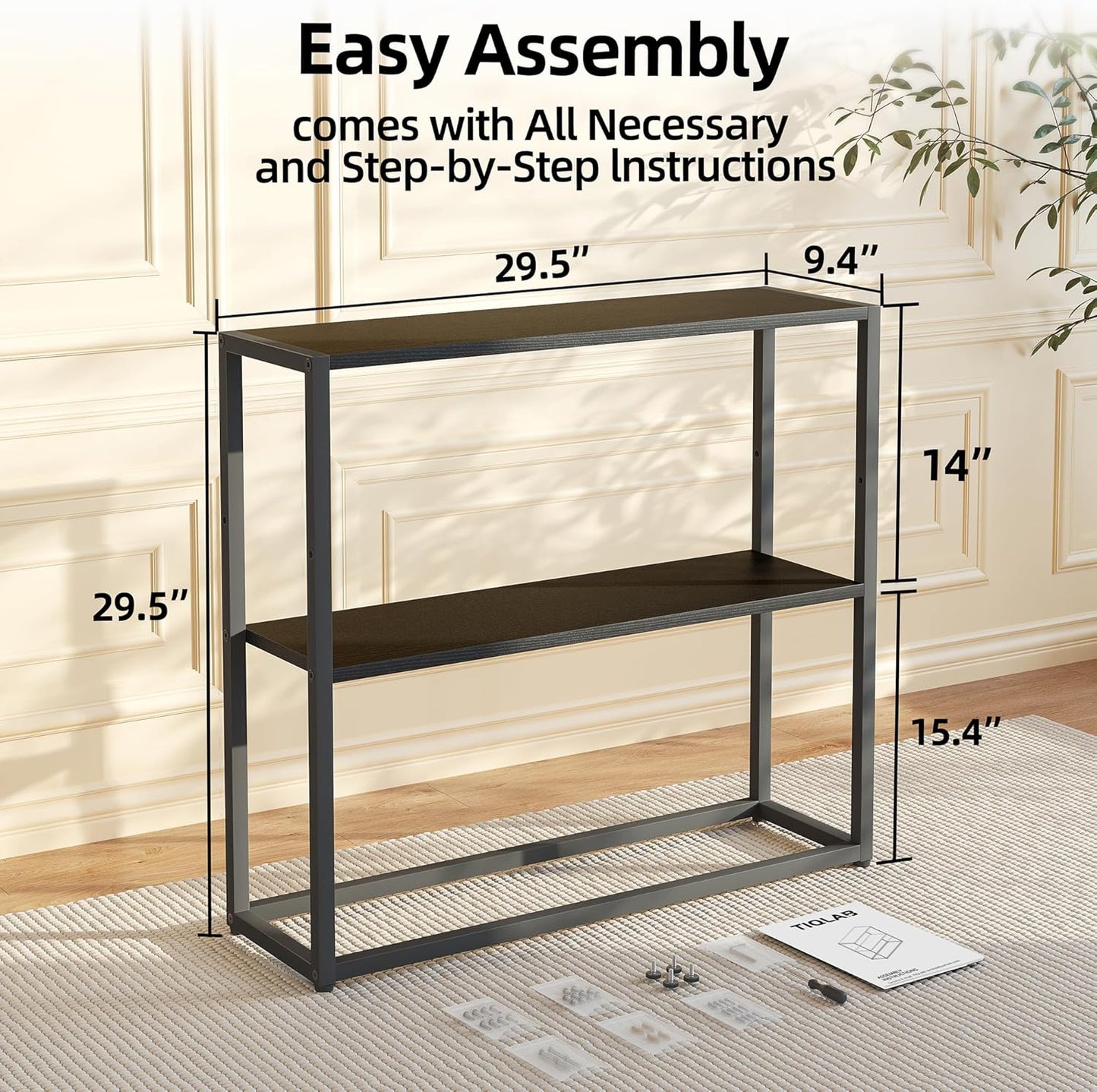 Small Entryway Table, 29.5" Narrow Console Table with Shelves, Sofa Table, Couch Table, Side Table, Entry Table for Hallway, Living Room, Small Space, Black
