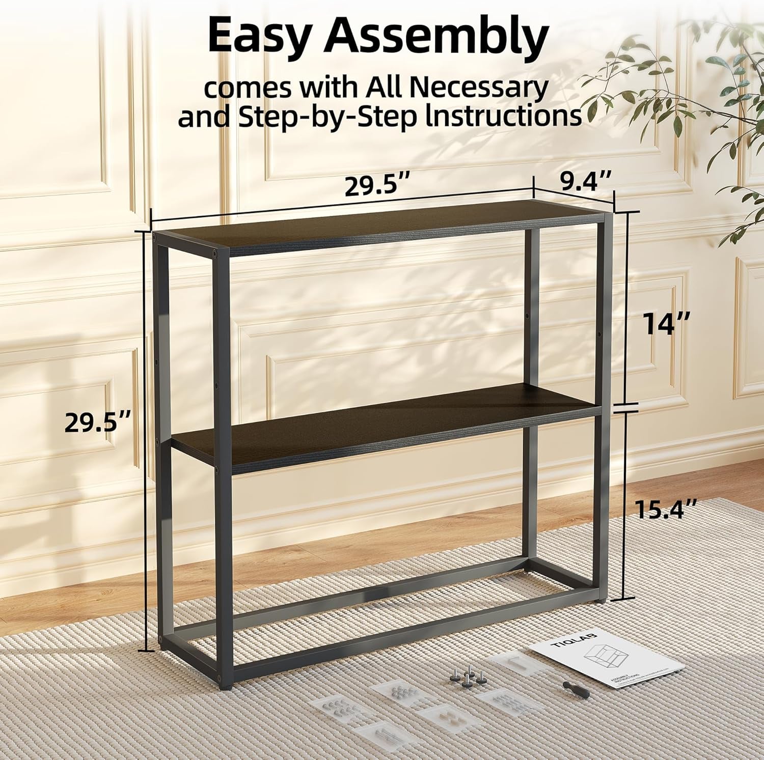 Small Entryway Table, 29.5" Narrow Console Table with Shelves, Sofa Table, Couch Table, Side Table, Entry Table for Hallway, Living Room, Small Space, Black