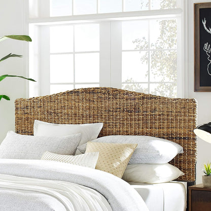 Handwoven natural rattan king bed headboard, view 2