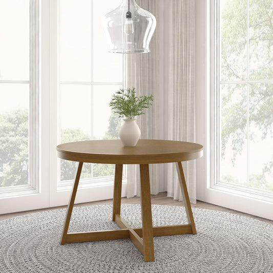round Dining Table, 47 Inch Solid Wood Kitchen Table, Farmhouse round Table for 4, Small Dinette Table, Pecan Wirebrush