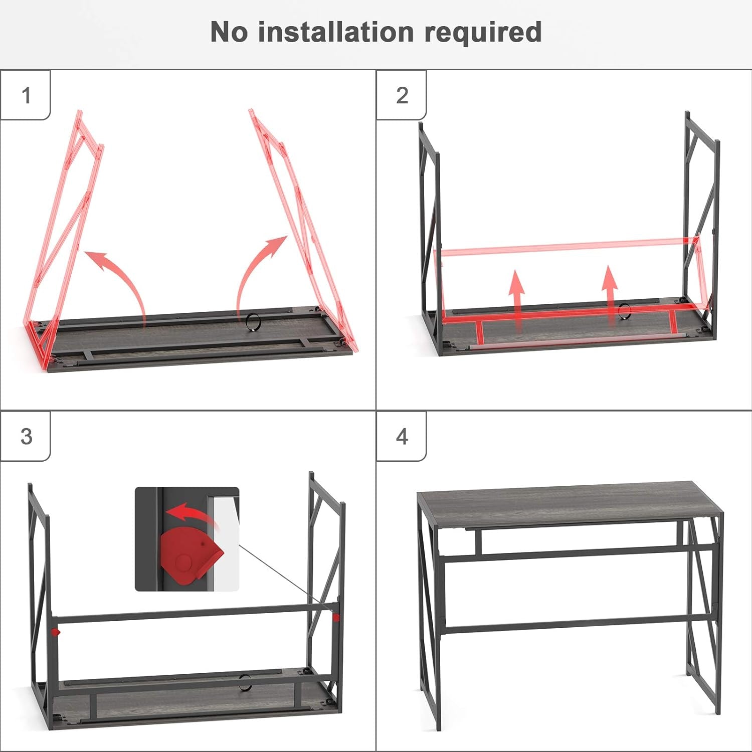 Folding Desk Writing Computer Desk for Home Office, No-Assembly Study Office Desk Foldable Table for Small Spaces