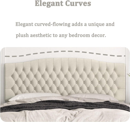 King Headboard Only, Upholstered Headboard King Size for Adjustable Bed Linen Tufted Wall Mounted Head Board with Solid Wood Legs, Ivory