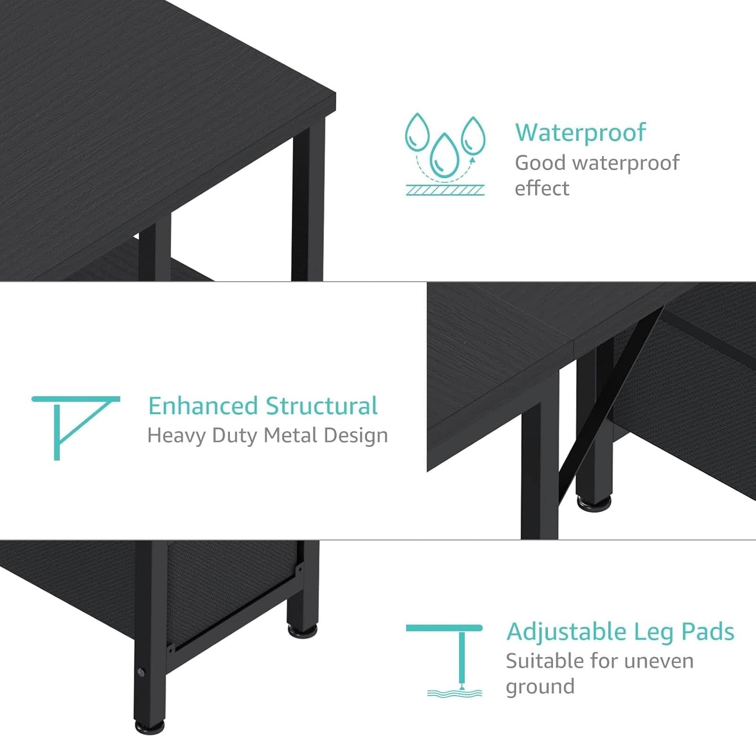 L Shaped Gaming Desk with Led Lights and Power Outlets, 48 Inch Corner Home Office Desk with Monitor Stand Shelves, Writing Study Computer Desks with Fabric Drawers for Bedroom, Black