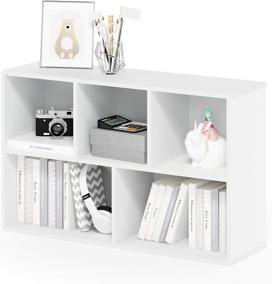 LUDER Book Shelf, 5-Cube Bookshelf, Reversible Bookcase, 9.4 X 19.5 X 31.5, Easy Assembly, for Living Room, Bedroom, Home Office, White