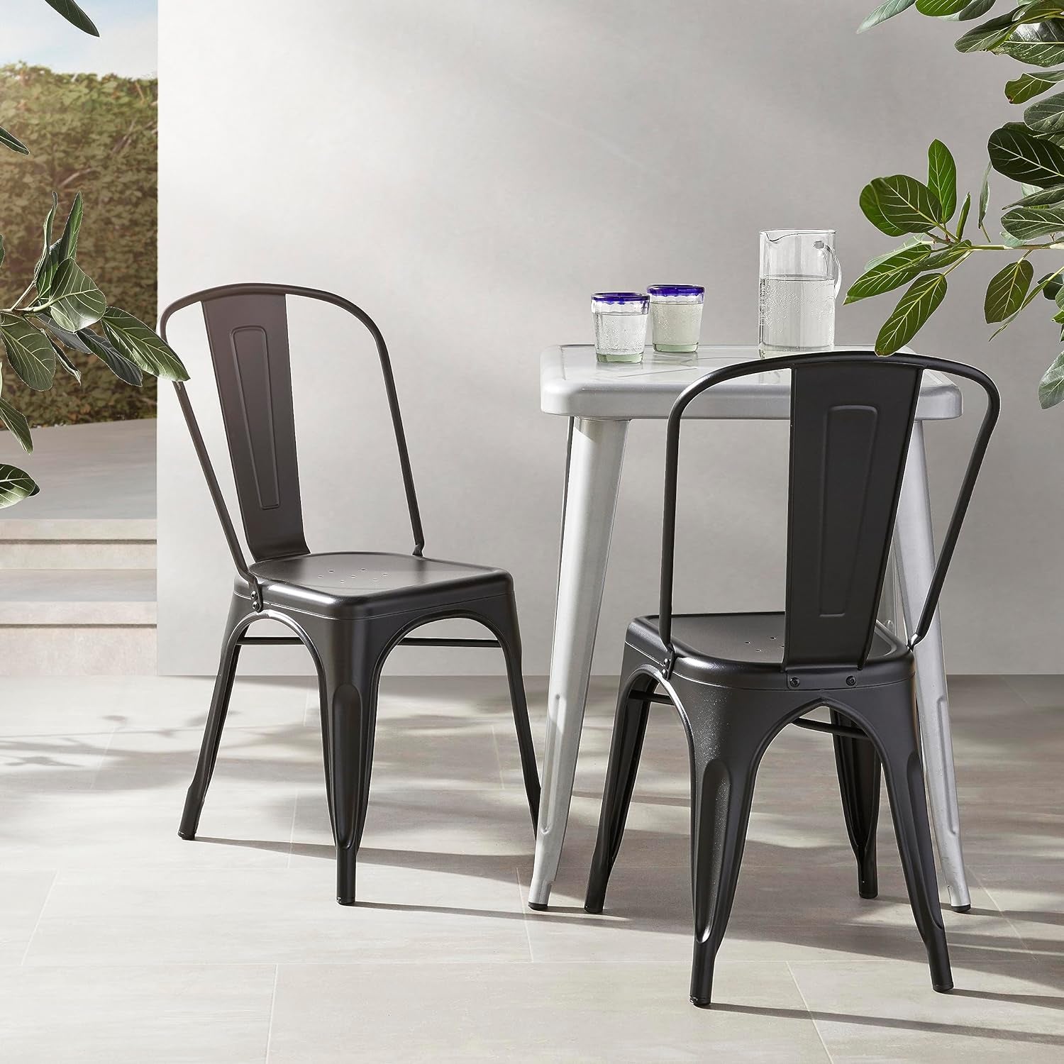 Metal Dining Chairs, Easy to Assemble, Indoor/Outdoor, Stackable, Matte Black, 4-Pack