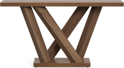 63-Inch Console Table with Geometric Base, Modern Long Narrow Accent Sofa Table behind the Couch, Wood Entryway Table for Hallway, Foyer, Living Room, Dark Brown
