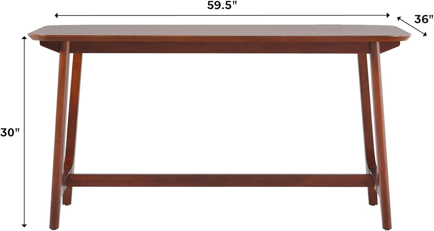 Mid-Century Modern Solid Wood Trestle Base Dining Table, 60 Inch, Walnut Veneer