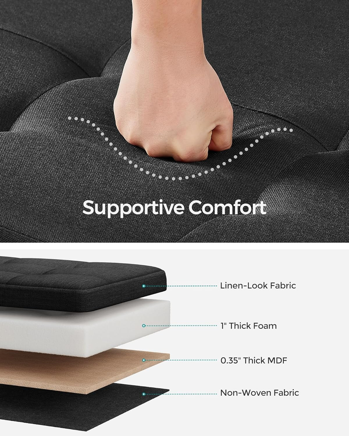 Storage Ottoman Bench, Foldable Foot Rest with Legs, 15 X 43 X 15.7 Inches, End of Bed Bench, Storage Chest, Load up to 660 Lb, for Living Room, Bedroom, Entryway, Ink Black ULSF018B01