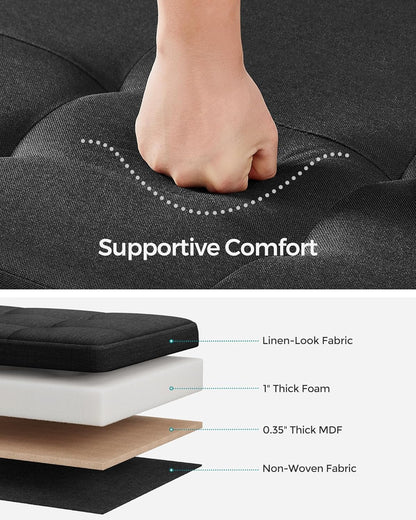 Storage Ottoman Bench, Foldable Foot Rest with Legs, 15 X 43 X 15.7 Inches, End of Bed Bench, Storage Chest, Load up to 660 Lb, for Living Room, Bedroom, Entryway, Ink Black ULSF018B01