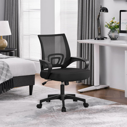 Mid-Back Mesh Office Chair Adjustable Ergonomic Computer Task Chair Swivel Rolling with Lumbar Support Armrest for Home Office Work Study, Black