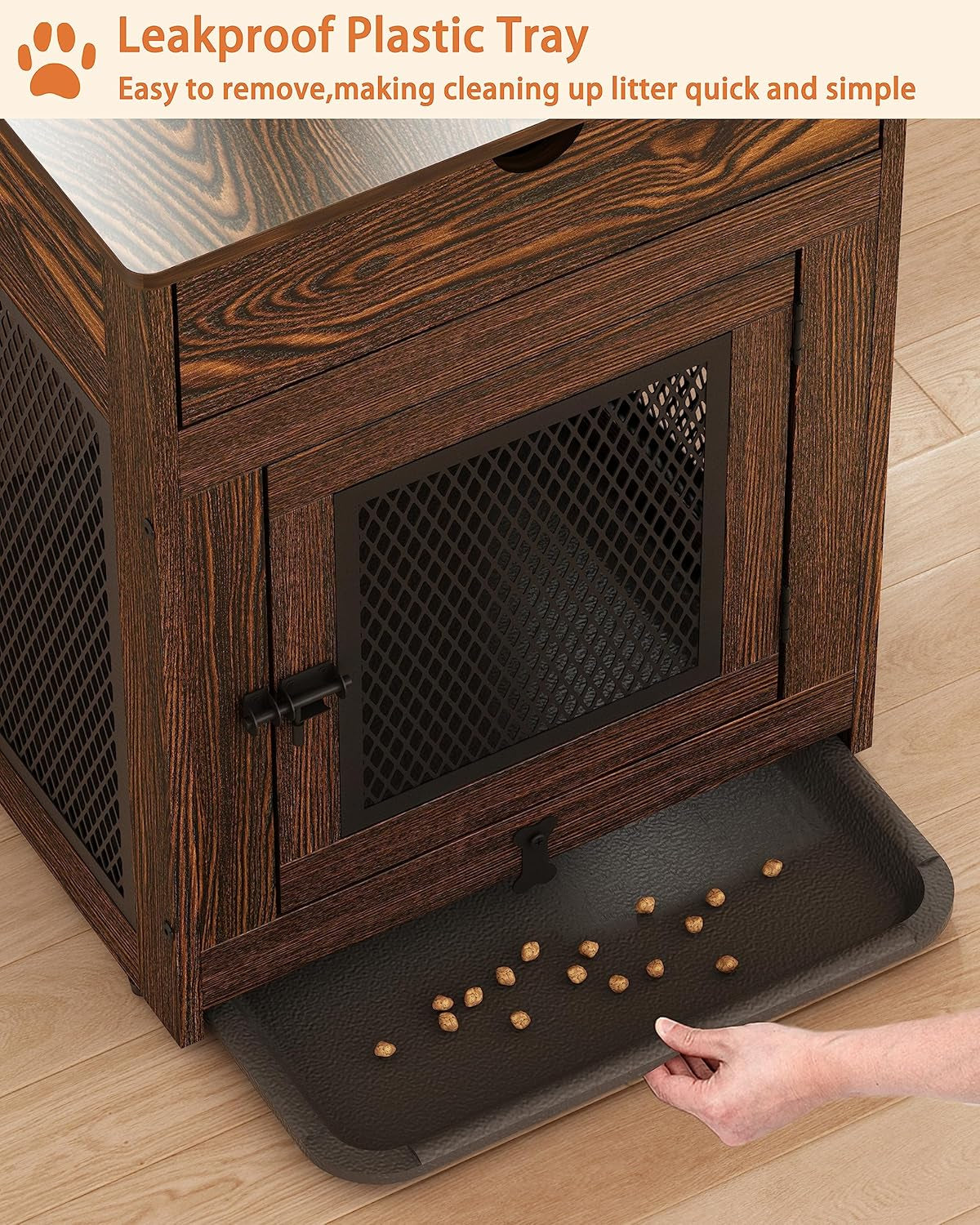 Dog Crate Furniture,Wooden Dog Crate End Table with Storage Drawer&Cushion&Tray, QC3.0 Wireless Charging,Dual Usb,Small Dogs Rustic Style