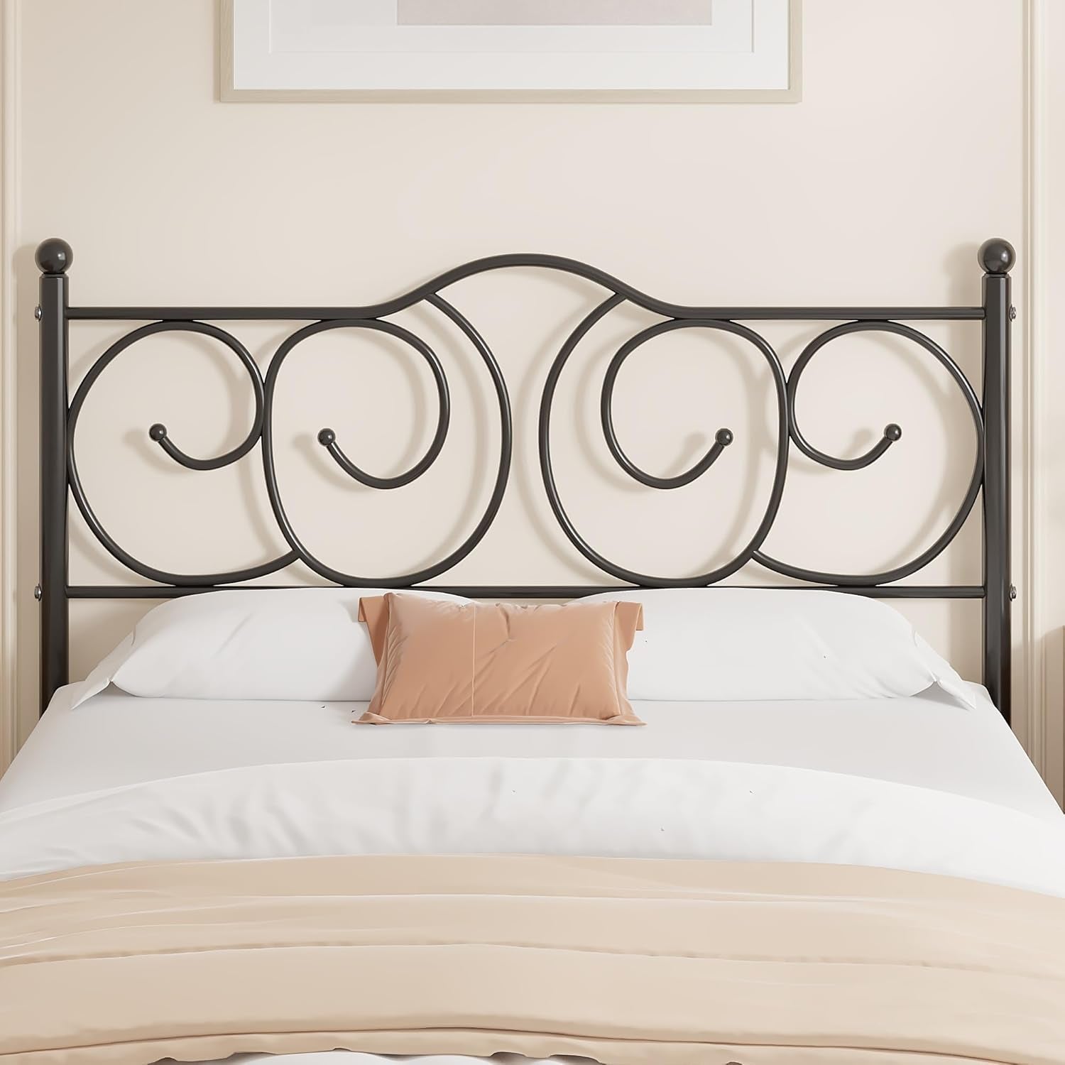 Metal Full Size Headboard, Heavy Duty Curved Headboard Only Height Adjustable, Easy to Assembly, Farmhouse Victorian Style for Bedroom - Black, Full