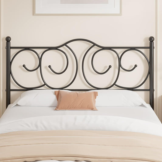 Metal Full Size Headboard, Heavy Duty Curved Headboard Only Height Adjustable, Easy to Assembly, Farmhouse Victorian Style for Bedroom - Black, Full
