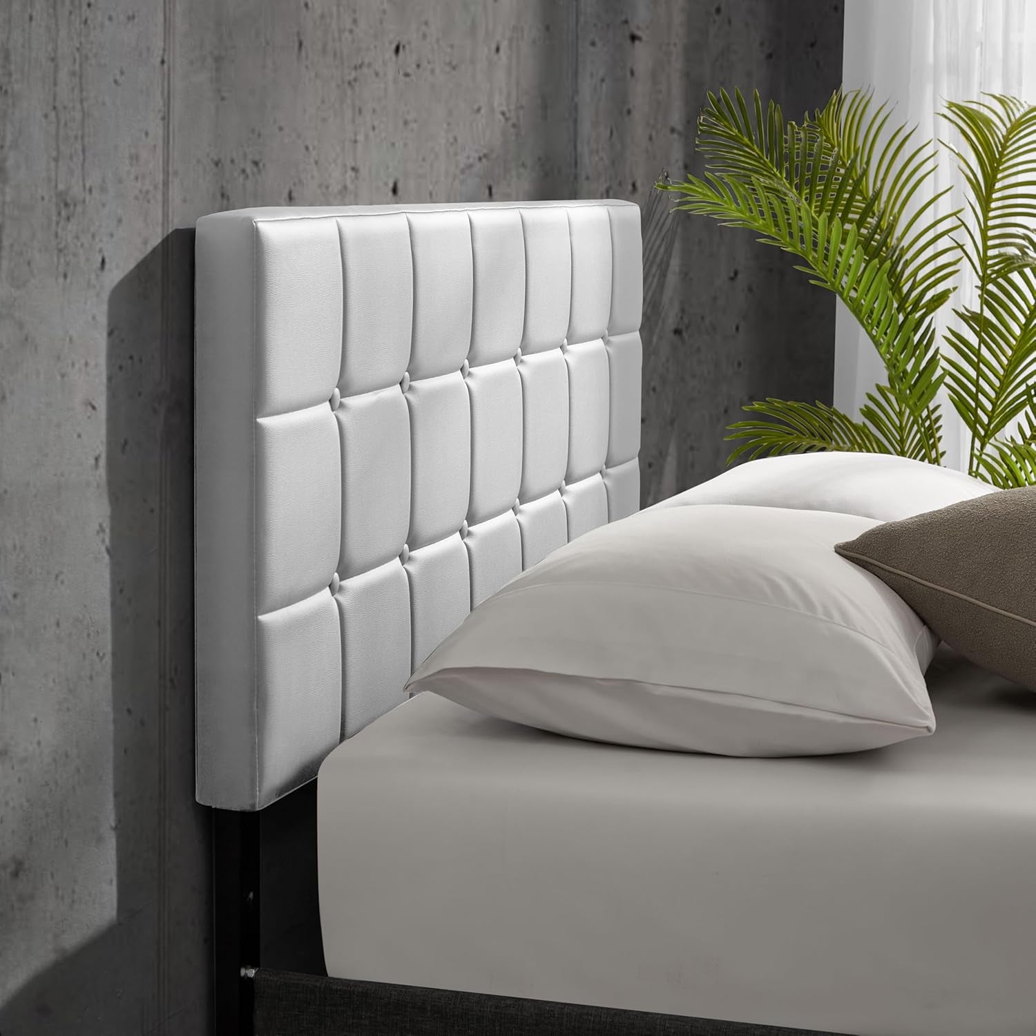 Twin Headboard Only, Button Tufted Headboards, Upholstered Bed Headboard, Wall Mounted, Adjustable Height 34”-42”, Modern Headboard Twin Size, White
