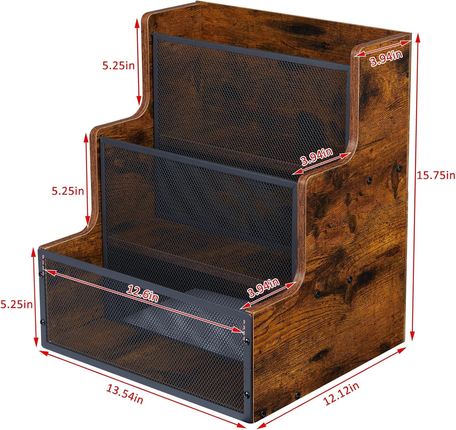 Vinyl Record Storage,Stepped 3 Tier LP Vinyl Record Crate,Vinyl Record Album Holder,Holds up to 60 Records,Desktop Metal & Wooden Record Box Case Crate