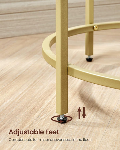 round Side Table, Glass End Table with Metal Frame, Gold Coffee Table with Modern Style, for Living Room, Balcony, Bedroom, Gold Color