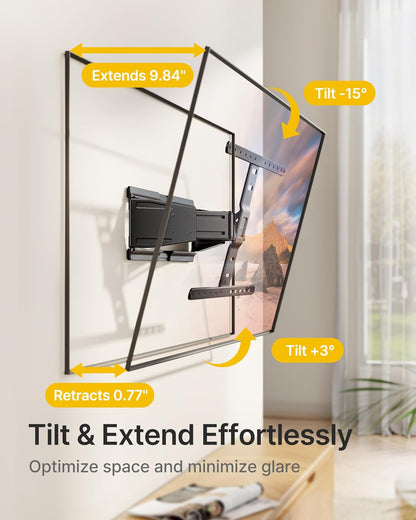 0.77" Ultra Slim TV Wall Mount for 43-90 Inch Tvs, Swivel & Tilt & Leveling & Extension Wall Mount TV Bracket with Articulating Dual Arms, Low Profile Full Motion Tv Mount, 4X Weight Tested