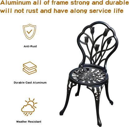 Patio Bistro Set.Rust-Resistant Cast Aluminum Bistro Table Set with Umbrella Hole for Backyard (Tulip Copper)