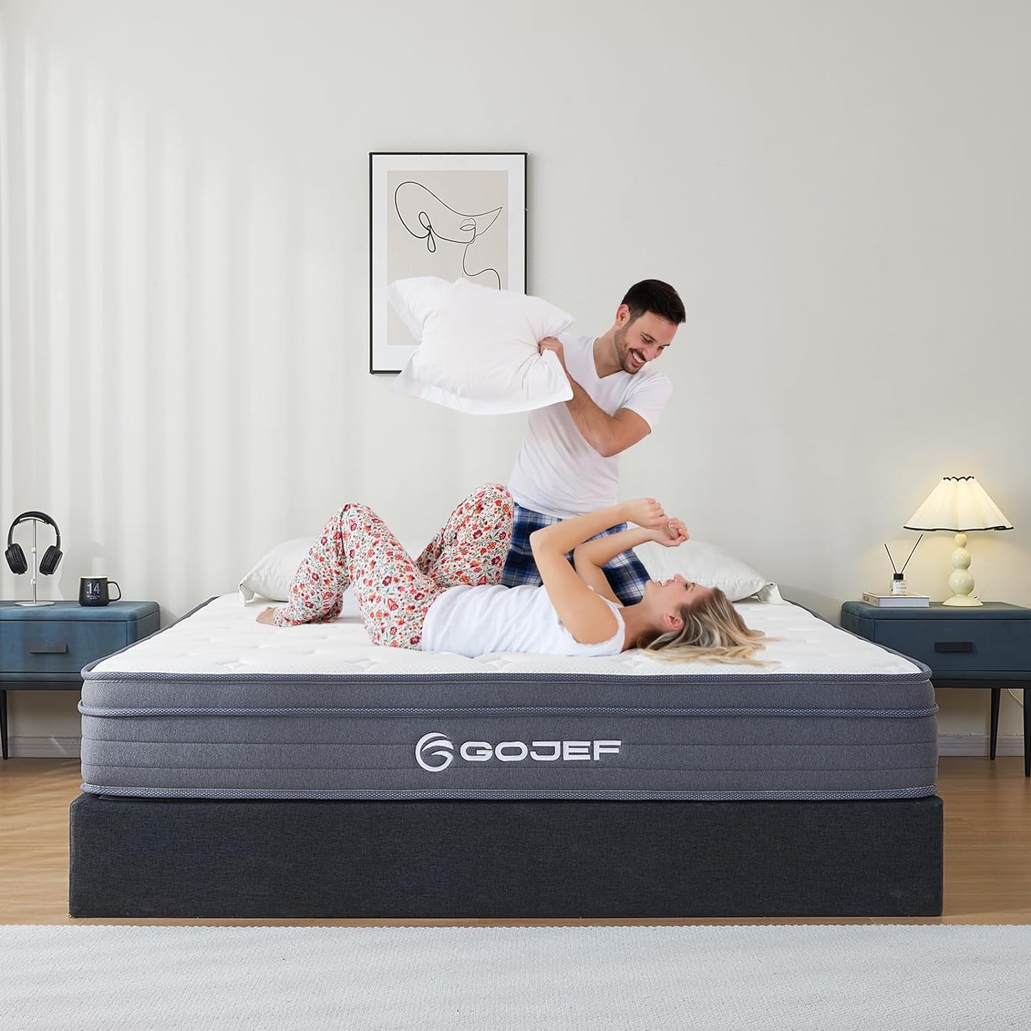 Queen Mattress, 12 Inch Queen Size Hybrid Mattress in a Box with Independent Spring, Soft and Comfortable, Pressure Relief, Medium Firmness, Certipur-Us Certified