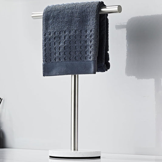 Hand Towel Holder, 15 Inch T-Shape Freestanding Towel Rack Stand for Bathroom & Kitchen Countertop with Brushed Nickel Finish and Marble Base