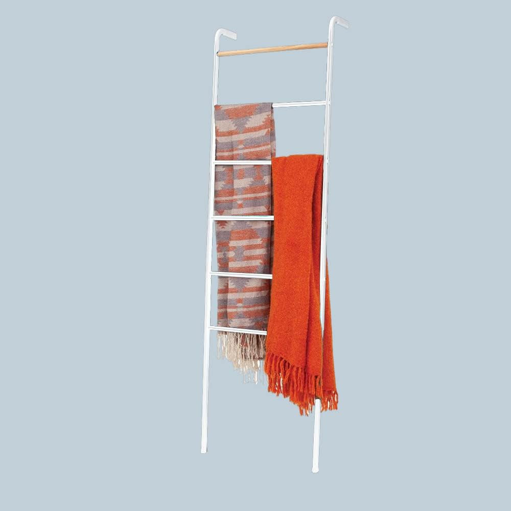 Wall Leaning Ladder Rack for Household Fabrics, Clothing, Interior Decoration, White