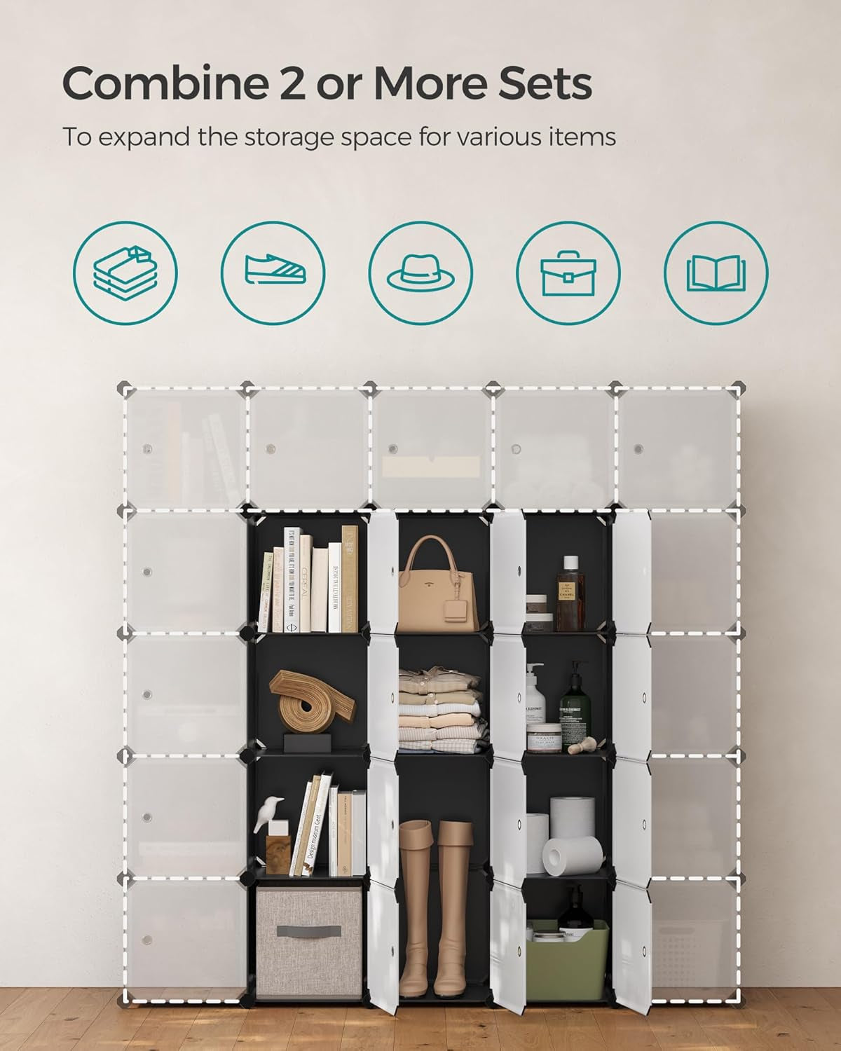 Cube Storage Organizer, 12-Cube Closet Storage Shelves, Modular Bookcase, Black ULPC34HV1