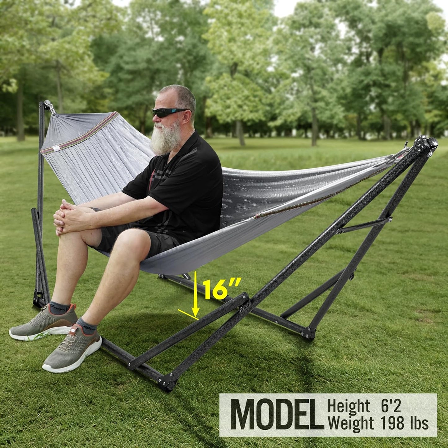 Universal Double Hammock with Stand Included for 2 Persons/Foldable Hammock Stand 600 Lbs Capacity Portable Case - Inhouse, Outdoor, Camping, Grey