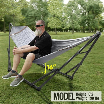 Universal Double Hammock with Stand Included for 2 Persons/Foldable Hammock Stand 600 Lbs Capacity Portable Case - Inhouse, Outdoor, Camping, Grey