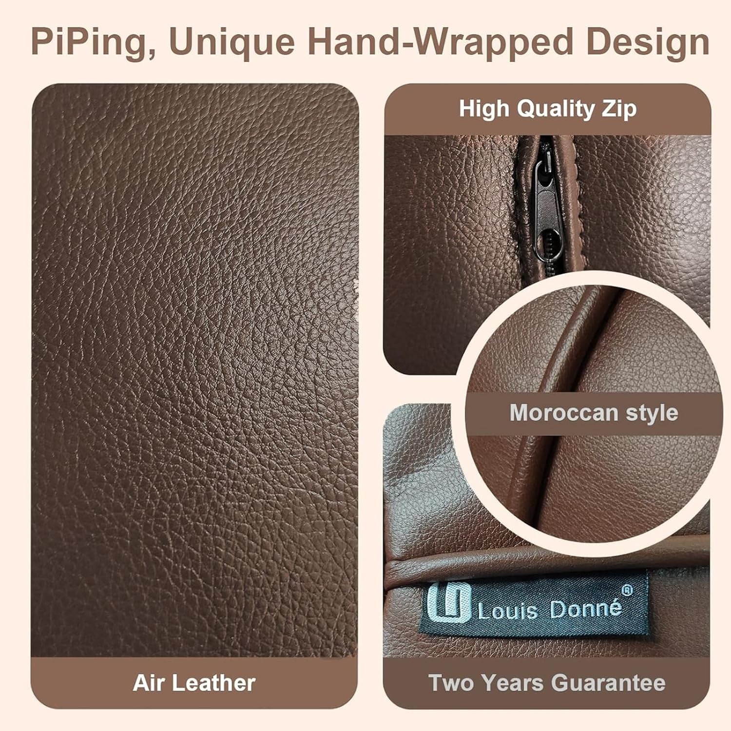 Brown Waterproof Faux Leather Unstuffed Pouf Ottoman, Handmade Moroccan Pouf Cover 21"X13", round Floor Cushion Floor Chair Footstool for Living Room, Bedroom and Wedding (Only Cover)