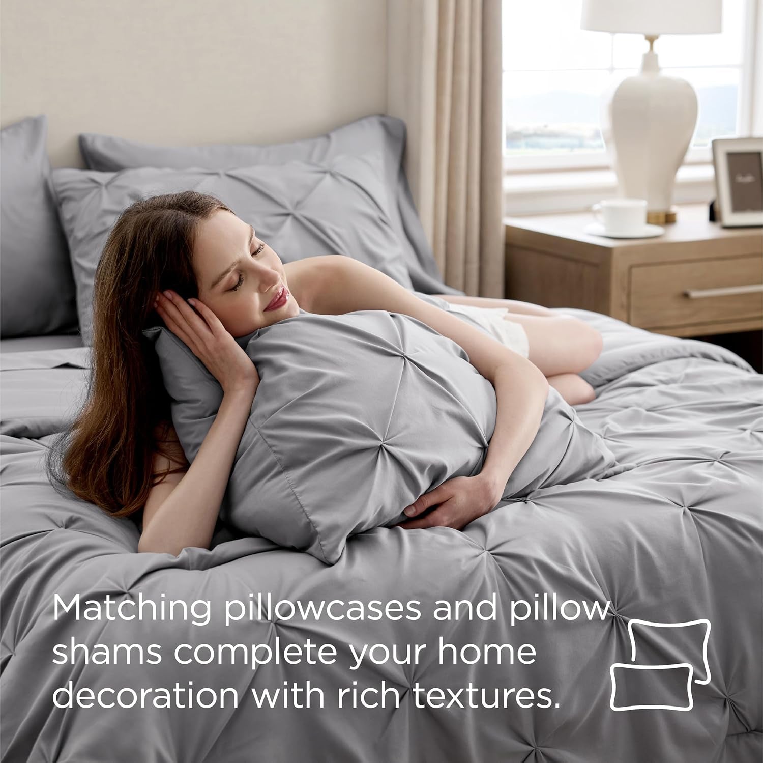 Bedsure California King Comforter Set Grey - Bed in a Bag Cal King Bedding Set 7 PCS, Gentlesoft™ Bed Set Gift for Family, All Season down Alternative Comforter with Sheets, Pillowcases & Shams