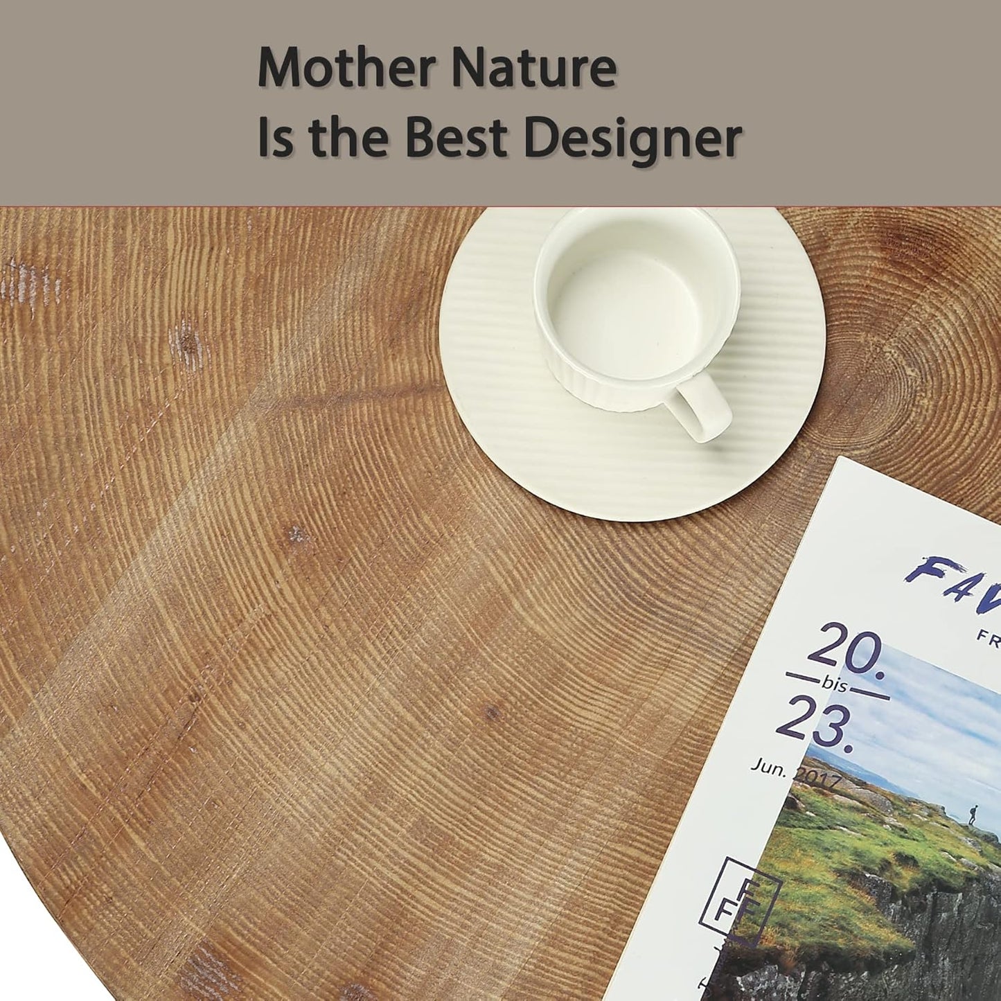 Round Boho Wood Coffee Table - 29.1" Farmhouse Natural Circle Wooden 2-Tier Coffee Tables Living Room Furniture, 29.1" D X 18.3" H, Natural Wood Color