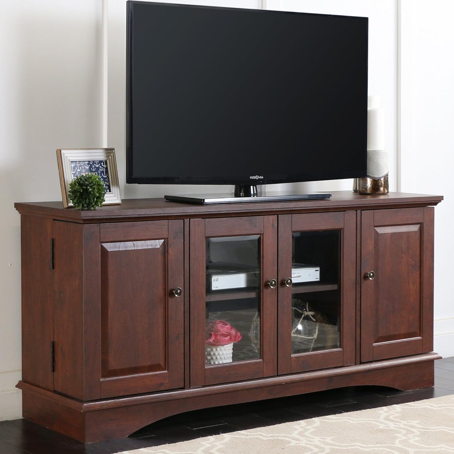 Traditional Wood Universal TV Stand with Storage Cabinets for Tv'S up to 65" Living Room Entertainment Center, 44 Inch, Traditional Brown