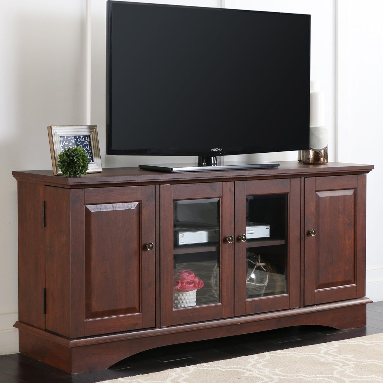 Traditional Wood Universal TV Stand with Storage Cabinets for Tv'S up to 65" Living Room Entertainment Center, 44 Inch, Traditional Brown