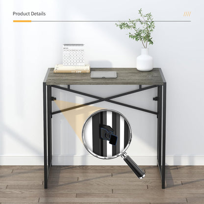 40 Inch Folding Computer Desk, Writing Gaming Computer Camping Desk, No Assembly Required Home Office Table, Rustic Brown