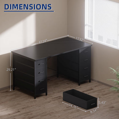 47 Inch Computer Desk with 8 Fabric Drawers PC Gaming Desk Home Office Study Work Writing Table for Bedroom White