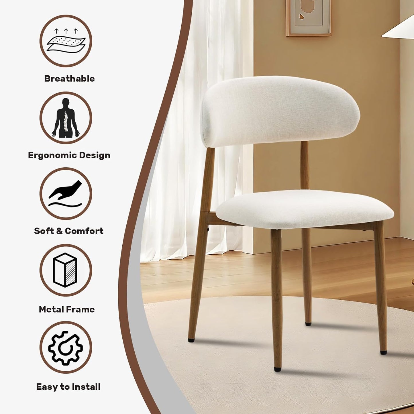 Dining Chairs Set of 4, Metal Kitchen Chairs with Modern Fabric Upholstered for Dining Room, Beige