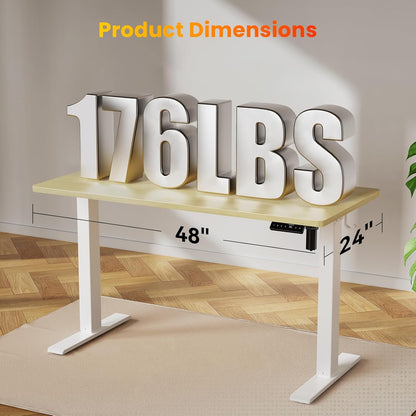 48X24 Inches Height Adjustable Electric Standing Desk with 2 Hooks for Home Office, Ergonomic Sit Stand up Desk with Splice Board, Oak
