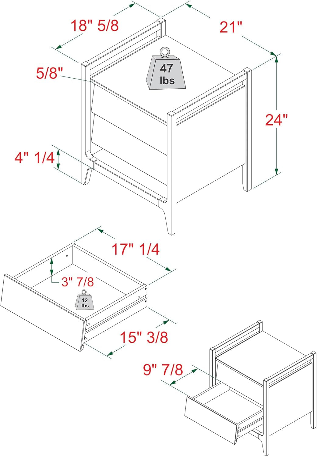 Leif Scandi Angled Drawer-Face Nightstand, 22 Inch, Walnut