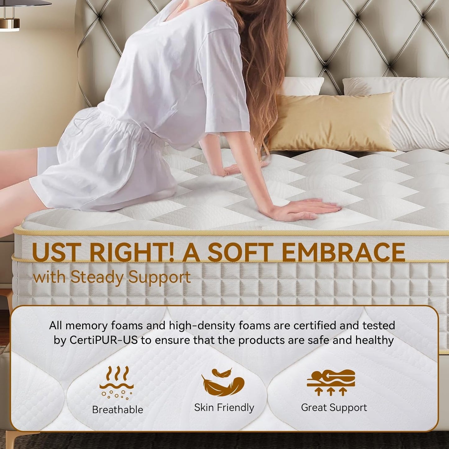 Queen Mattress 12 Inch, Hybrid Mattress in a Box with Memory Foam and Pocket Springs for Pressure Relief, Medium Firm Queen Size Mattress, Motion Isolation, Certipur-Us.