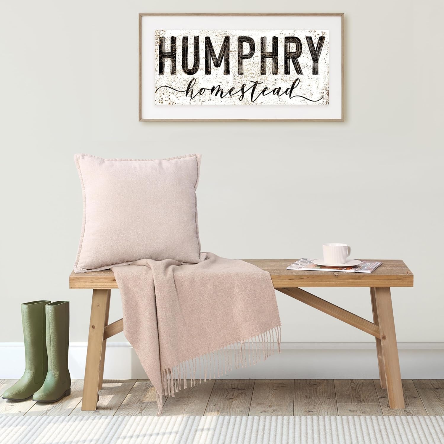 Sawmill Long Wood Bench, 43" Farmhouse Entryway Bench for Living Dining Room, Rustic Entry Way Benches Seat, Solid Wood, Handcraft Finshed, Natural