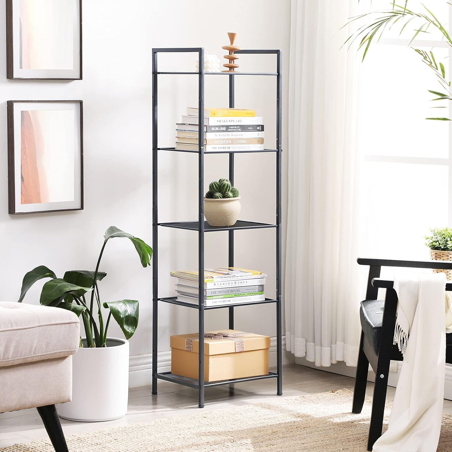 5-Tier Storage Rack, Bathroom Shelf, Extendable Plant Stand with Adjustable Shelf, for Bathroom, Living Room, Balcony, Kitchen, Black UBSC35BK, 11.8 X 15 X 50.4 Inches