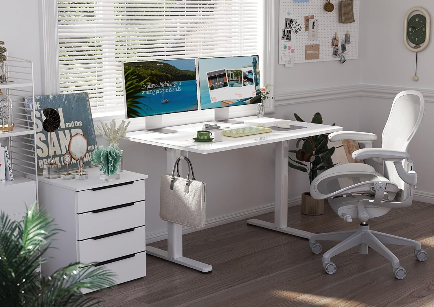 Glass Standing Desk, 48X24 Inch White Standing Desk Adjustable Height Electric Stand up Quick Install for Computer Desks, Super White