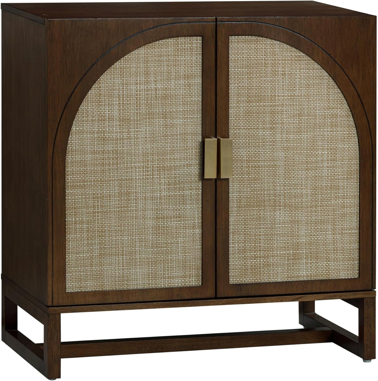 Paxton Boho Wood Storage Cabinet with Doors, Small Storage Cabinet for Living Room or Kitchen with Rattan Door Details, Dark Walnut