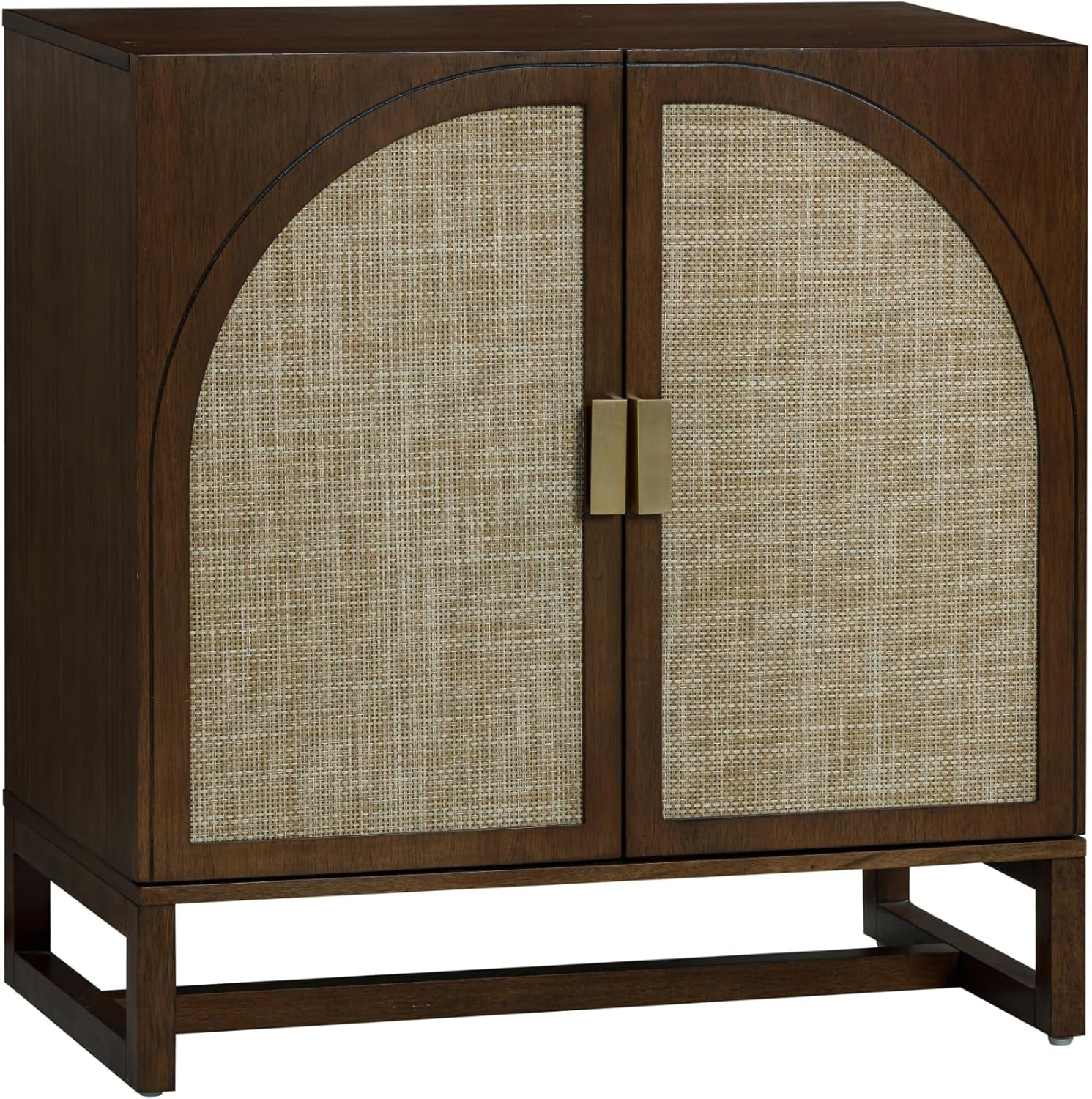 Paxton Boho Wood Storage Cabinet with Doors, Small Storage Cabinet for Living Room or Kitchen with Rattan Door Details, Dark Walnut