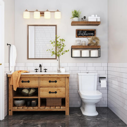 ‎Bathroom Shelves over Toilet - Paper Storage Wall Mounted Farmhouse Decor Decorations Aesthetic Décor Sign Small Floating Shelf 2+1 Set 16 Inch, Rustic Brown (020BN)