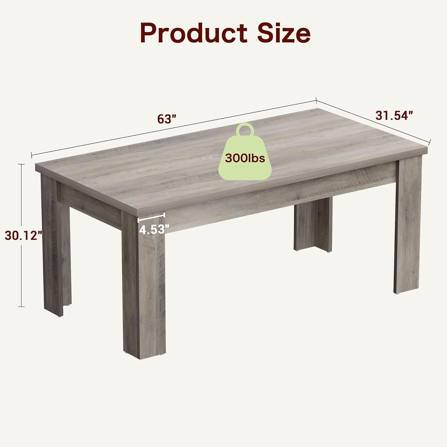 63" Dining Table for 4-6, Farmhouse Dinner Kitchen Table for 4 with Large Tabletop, Rectangular Wood Dining Room Table for Kitchen, Living Room, Easy Assembly, Retro Gray