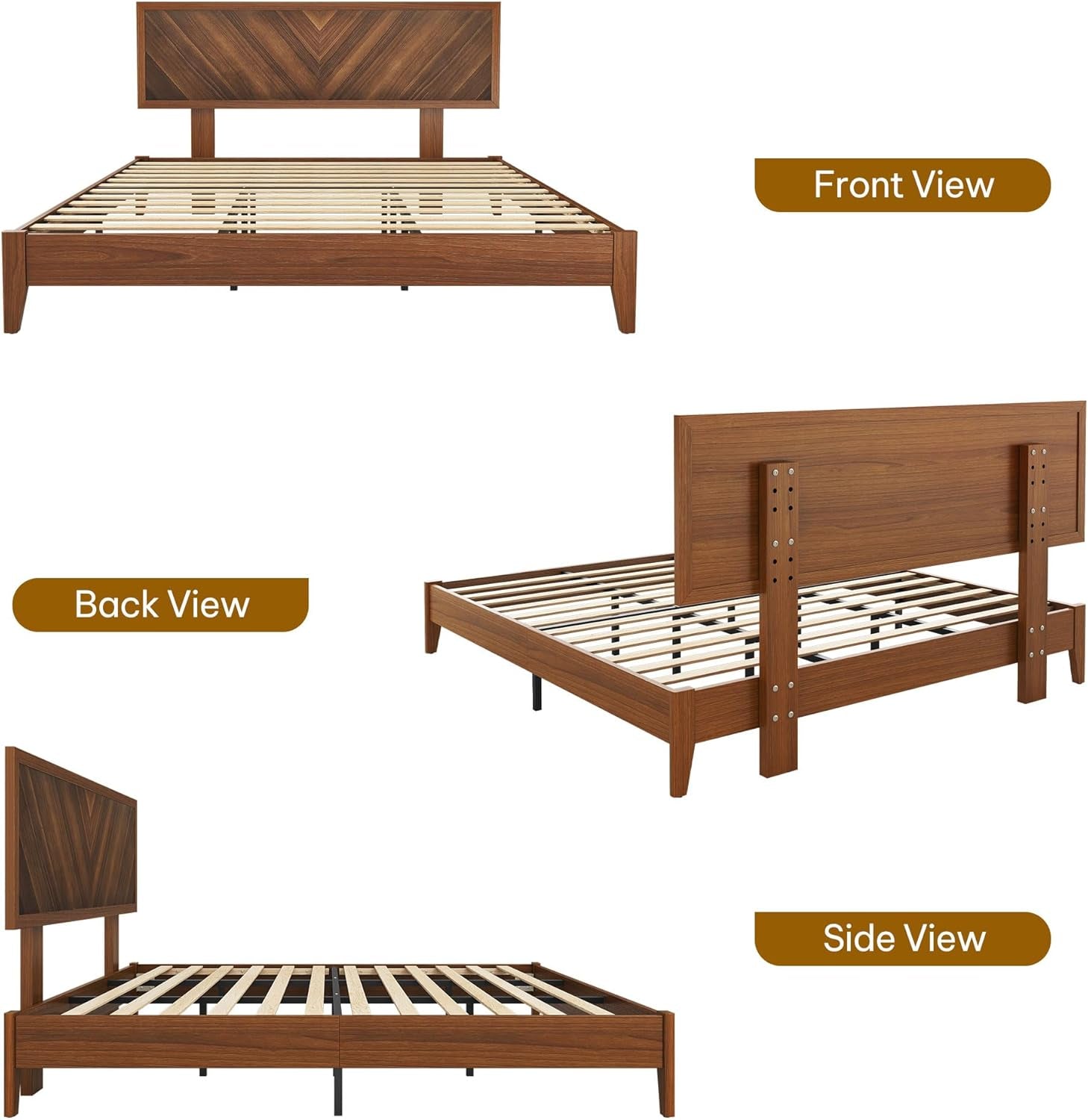 Wood King Size Bed Frame with Adjustable Headboard, Farmhouse Bed Frame with Solid Wood Slats Support, No Box Spring Needed, 12 Strong Wood Slat Support, Easy Assembly, Rustic Brown