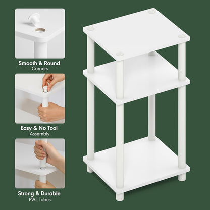 Turn-N-Tube Side Table, 3-Tier End Table with Open Shelf, Toolless Assembly Night Stand, Bedside Table, for Living Room, Bedroom, White
