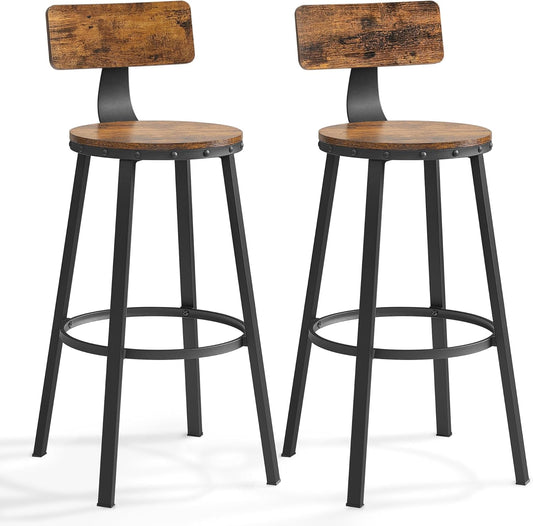 Bar Stools Set of 2, Bar Height Stools, 28.9 Inches Counter Barstools Chairs with Back for Dining Kitchen Island, Steel Frame, Industrial Style, Easy Assembly, Rustic Brown and Ink Black