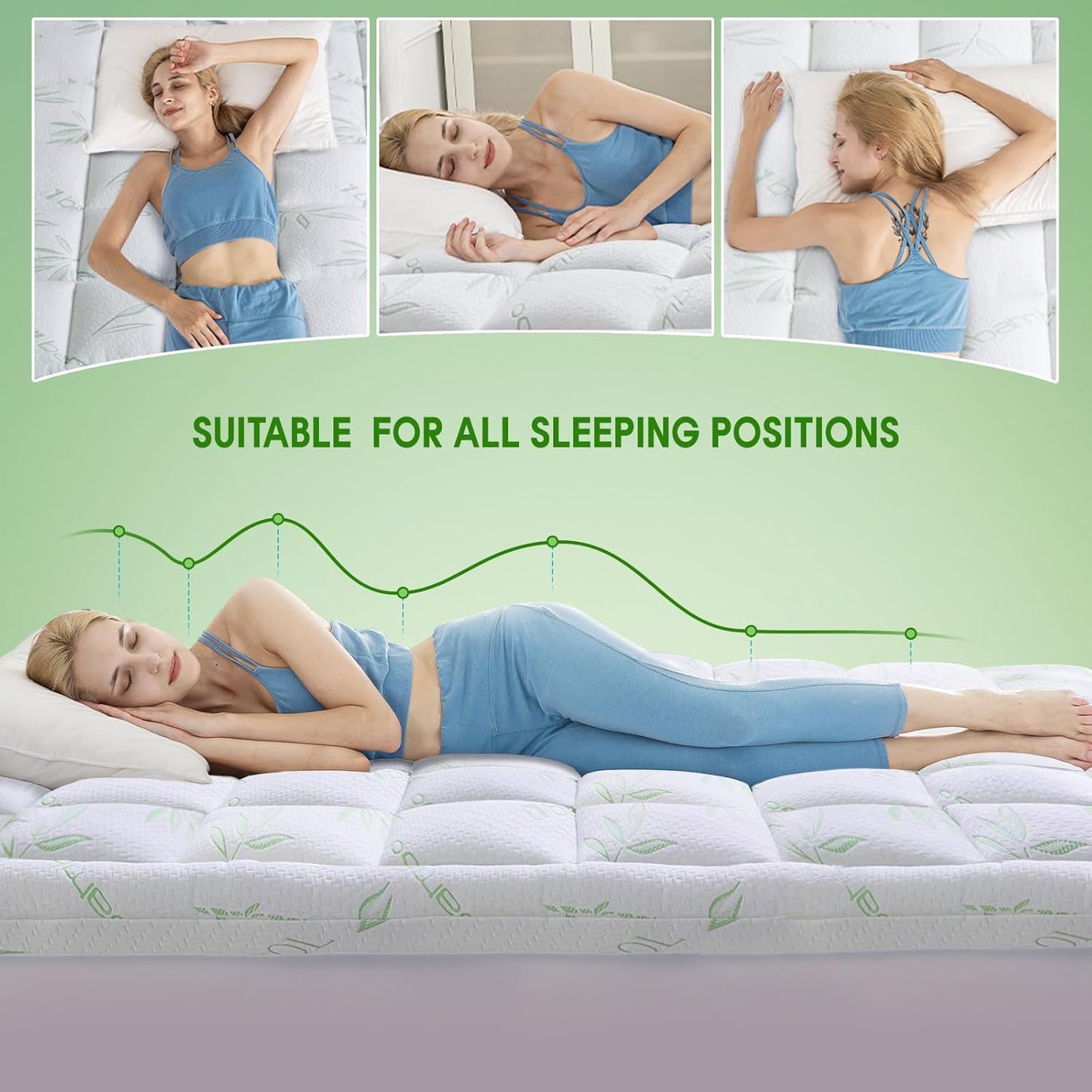 Queen Mattress Topper, Soft Pillow Top Mattress Topper with Deep Pocket Fits 8–21 Inch,7D Spiral Fiber Filling, Bamboo Viscose Air Layer Mattress Topper Queen.